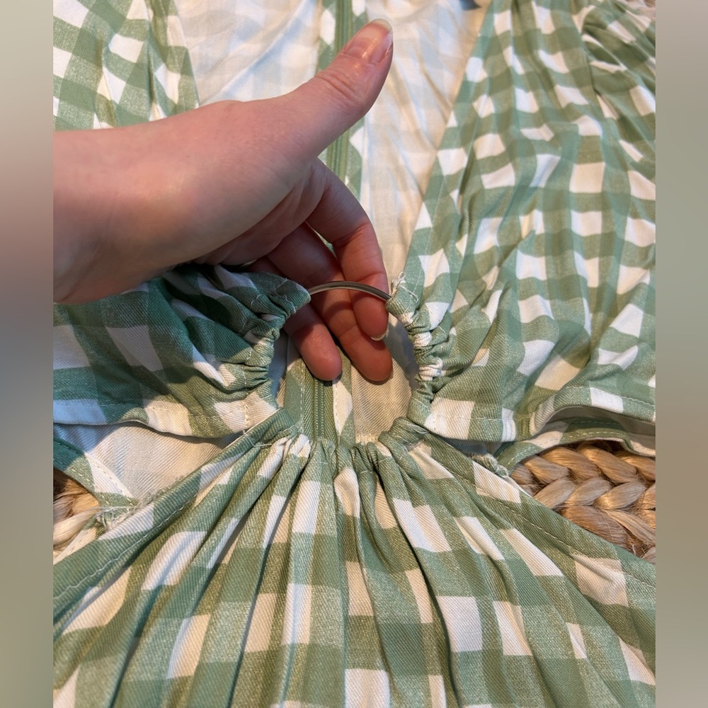 Sage green gingham cut out dress